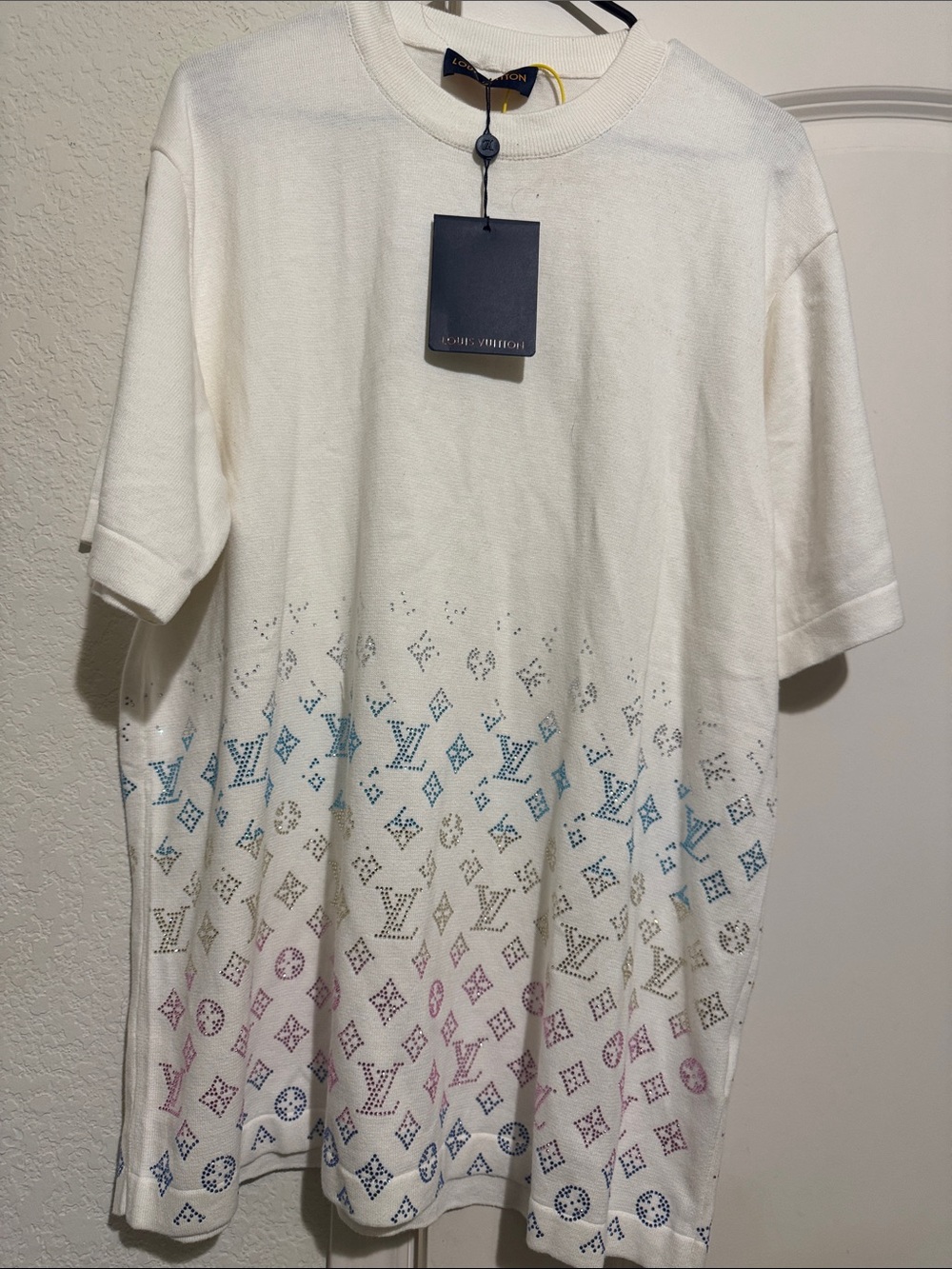 Louis Vuitton White Tee with Blue and Pink Gradient Monogram